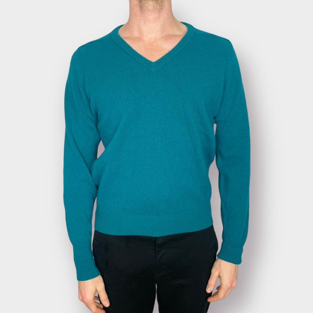 Vintage teal wool sweater 1980s‎